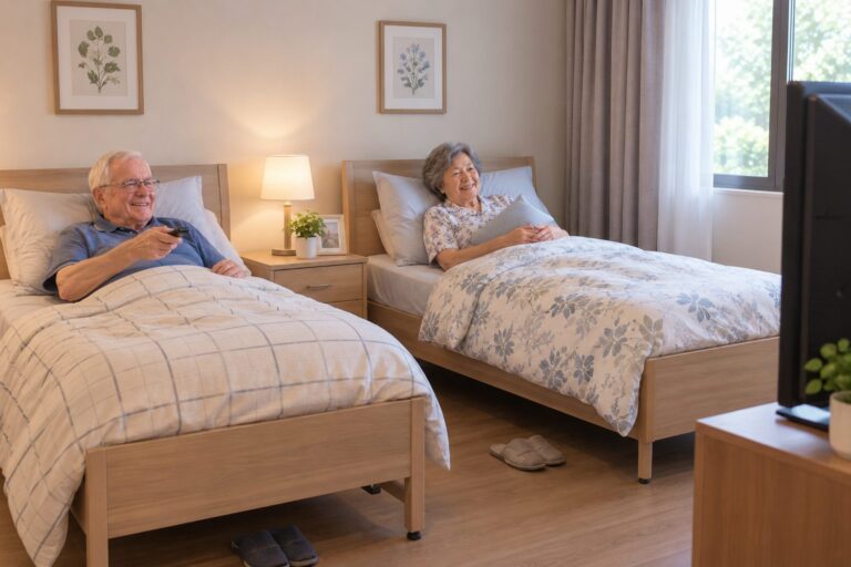 Resting in a twin-bed room